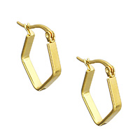 Stainless Steel Hoop Earring, Rhombus, gold color plated 