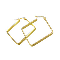 Stainless Steel Hoop Earring, Rhombus, gold color plated 