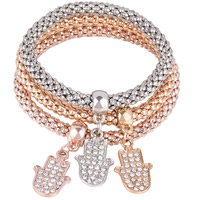 Zinc Alloy Bracelet Set, Hamsa, plated, charm bracelet & lantern chain & with rhinestone Approx 8.2 Inch 