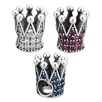 No Troll Thailand Sterling Silver European Beads, Crown, micro pave cubic zirconia & without troll Approx 4mm 