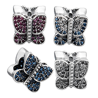 No Troll Thailand Sterling Silver European Beads, Butterfly, micro pave cubic zirconia & without troll Approx 5mm 
