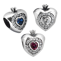 No Troll Thailand Sterling Silver European Beads, Heart, micro pave cubic zirconia & without troll Approx 4mm 