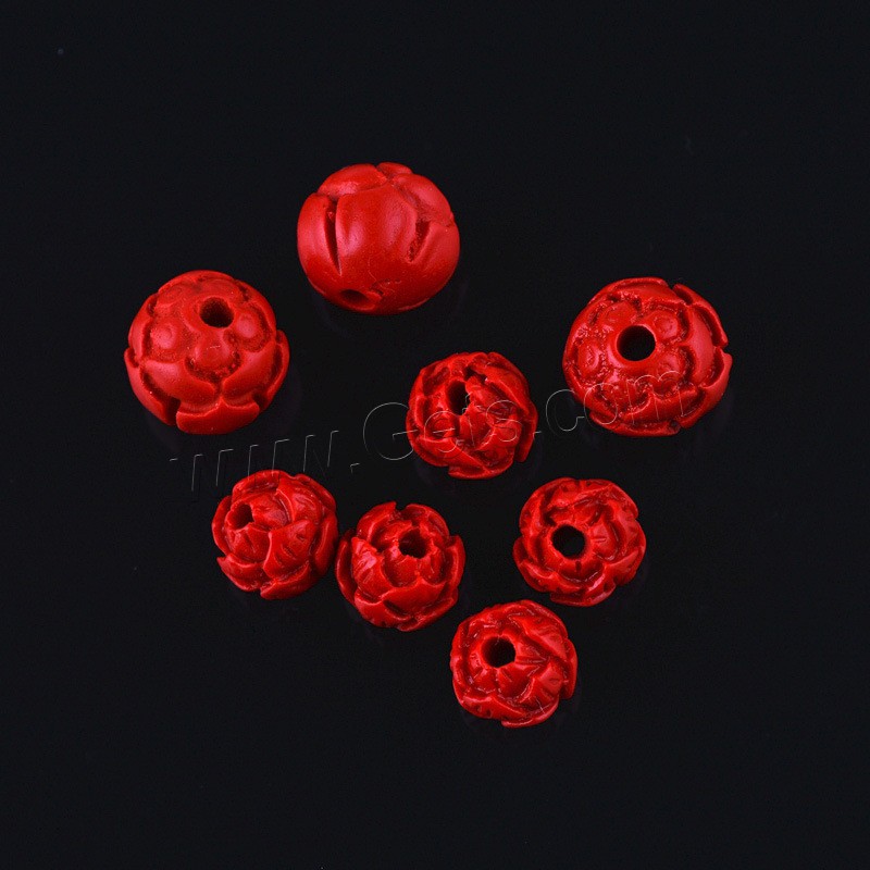 Zinnober Perlen, Cinnabaris, Lotos Seedpod, geschnitzed & verschiedene Größen vorhanden, rot, Bohrung:ca. 1mm, verkauft von PC