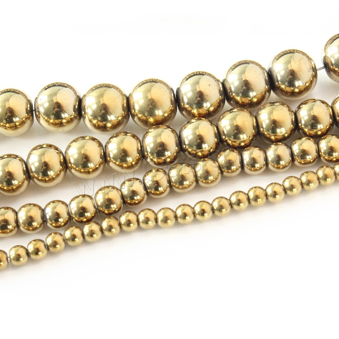 Nicht magnetische Hämatit Perlen, Non- magnetische Hämatit, rund, goldfarben plattiert, verschiedene Größen vorhanden, Bohrung:ca. 1mm, Länge:ca. 15.5 ZollInch, verkauft von Strang