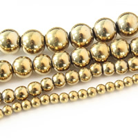 Perles hématite non-magnétique, hématite non magnétique, Rond, Placage de couleur d'or, normes différentes pour le choix Environ 1mm Environ 15.5 pouce, Vendu par brin