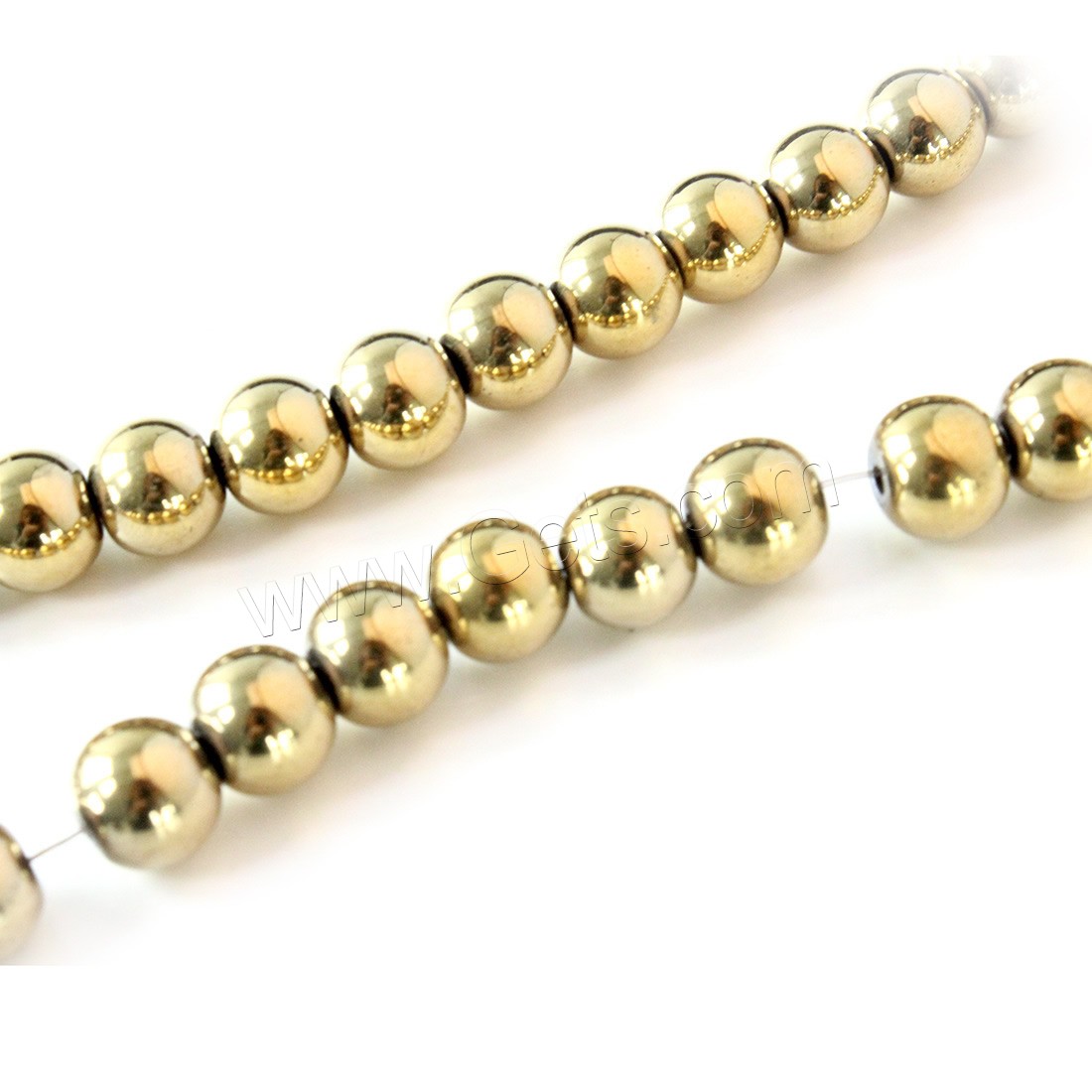 Nicht magnetische Hämatit Perlen, Non- magnetische Hämatit, rund, goldfarben plattiert, verschiedene Größen vorhanden, Bohrung:ca. 1mm, Länge:ca. 15.5 ZollInch, verkauft von Strang