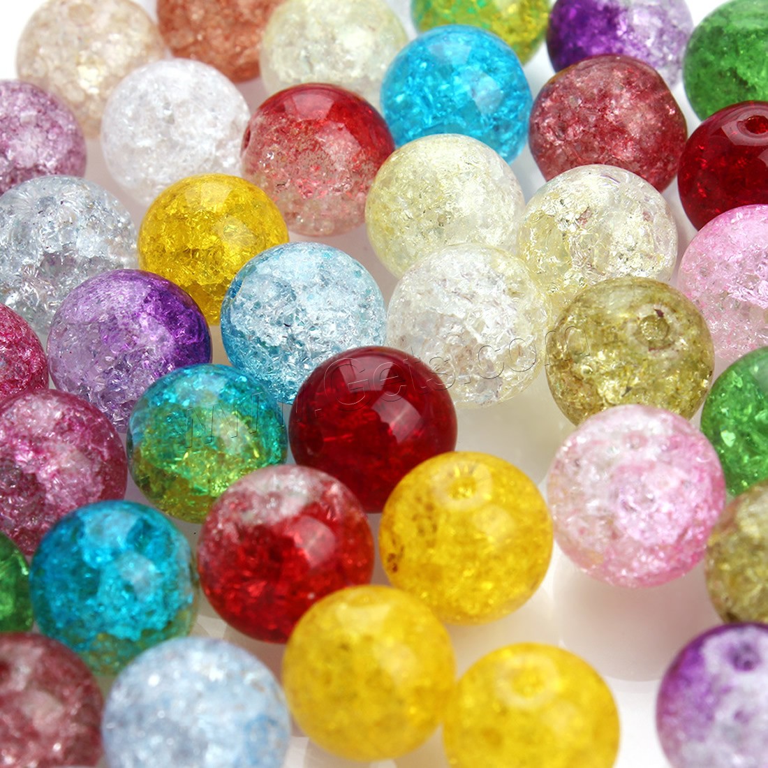 Perles en verre craquelé, Rond, normes différentes pour le choix & craquelure, couleurs mélangées, Trou:Environ 1mm, Vendu par sac