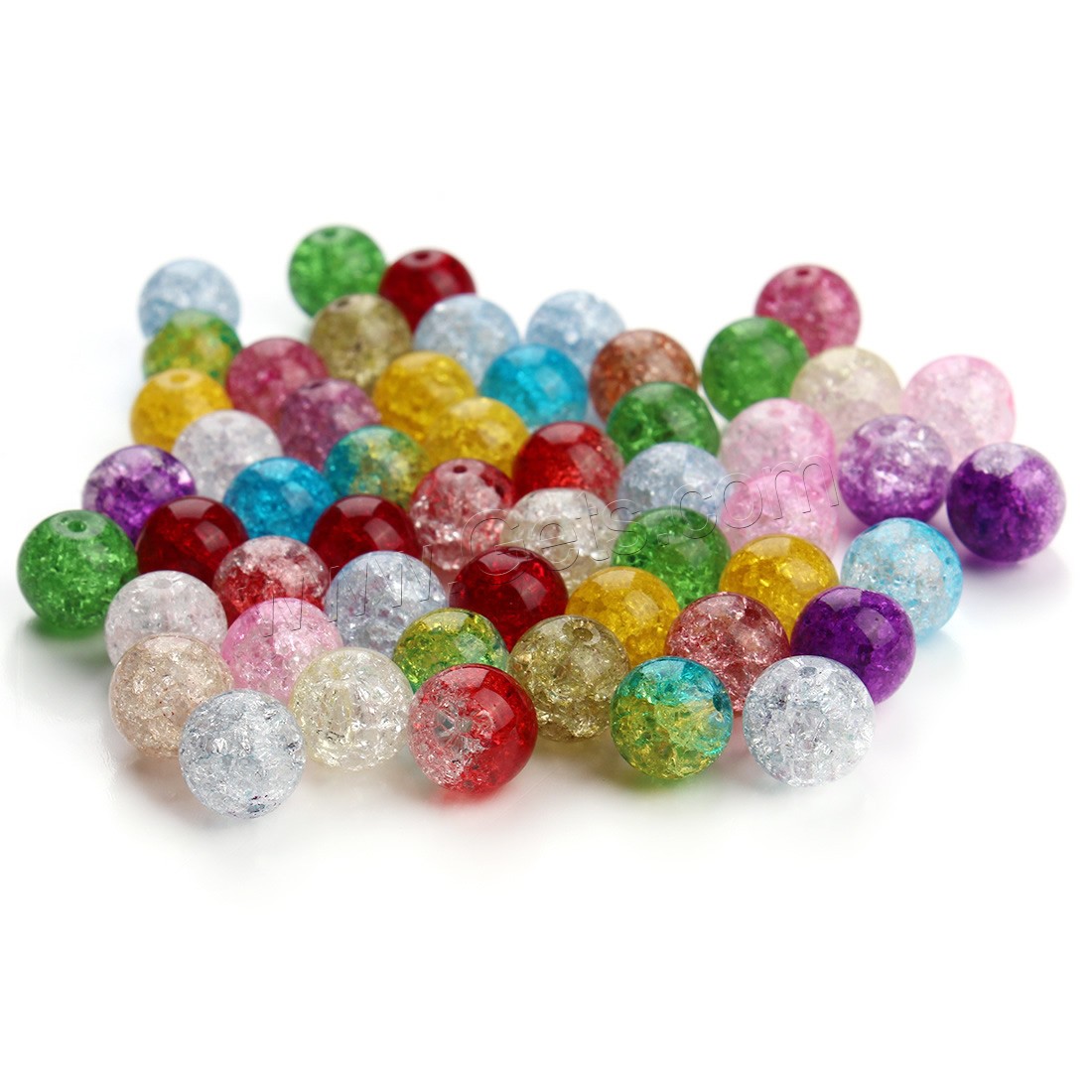 Perles en verre craquelé, Rond, normes différentes pour le choix & craquelure, couleurs mélangées, Trou:Environ 1mm, Vendu par sac