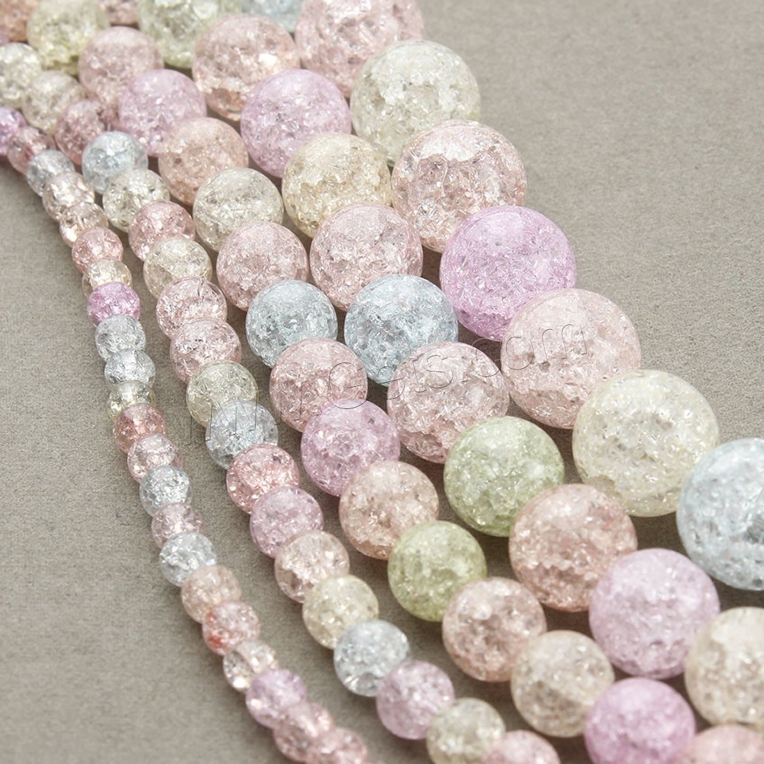 Perles en verre craquelé, Rond, normes différentes pour le choix & craquelure, couleurs mélangées, Trou:Environ 1mm, Vendu par brin