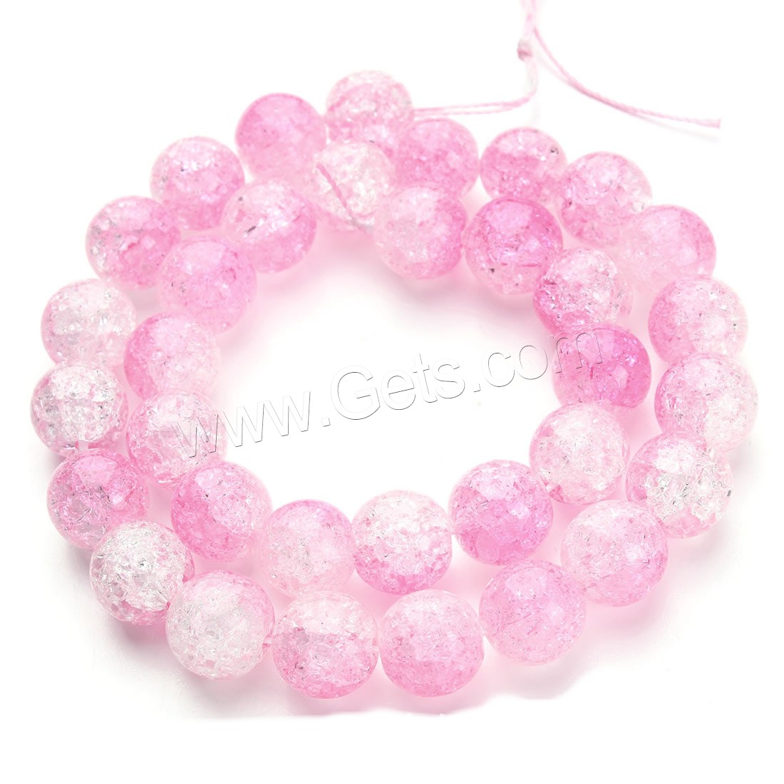 Perles en verre craquelé, Rond, normes différentes pour le choix & craquelure, rose, Trou:Environ 1mm, Vendu par brin
