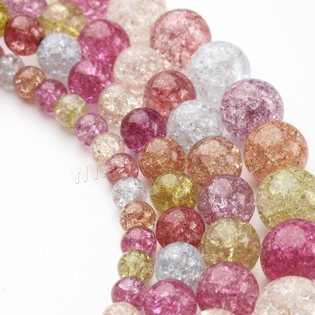 Perles en verre craquelé, Rond, normes différentes pour le choix & craquelure, couleurs mélangées, Trou:Environ 1mm, Vendu par brin