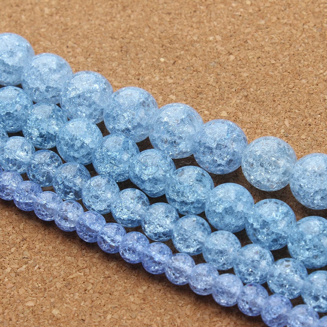 Perles en verre craquelé, Rond, normes différentes pour le choix & craquelure, bleu, Trou:Environ 1mm, Vendu par brin