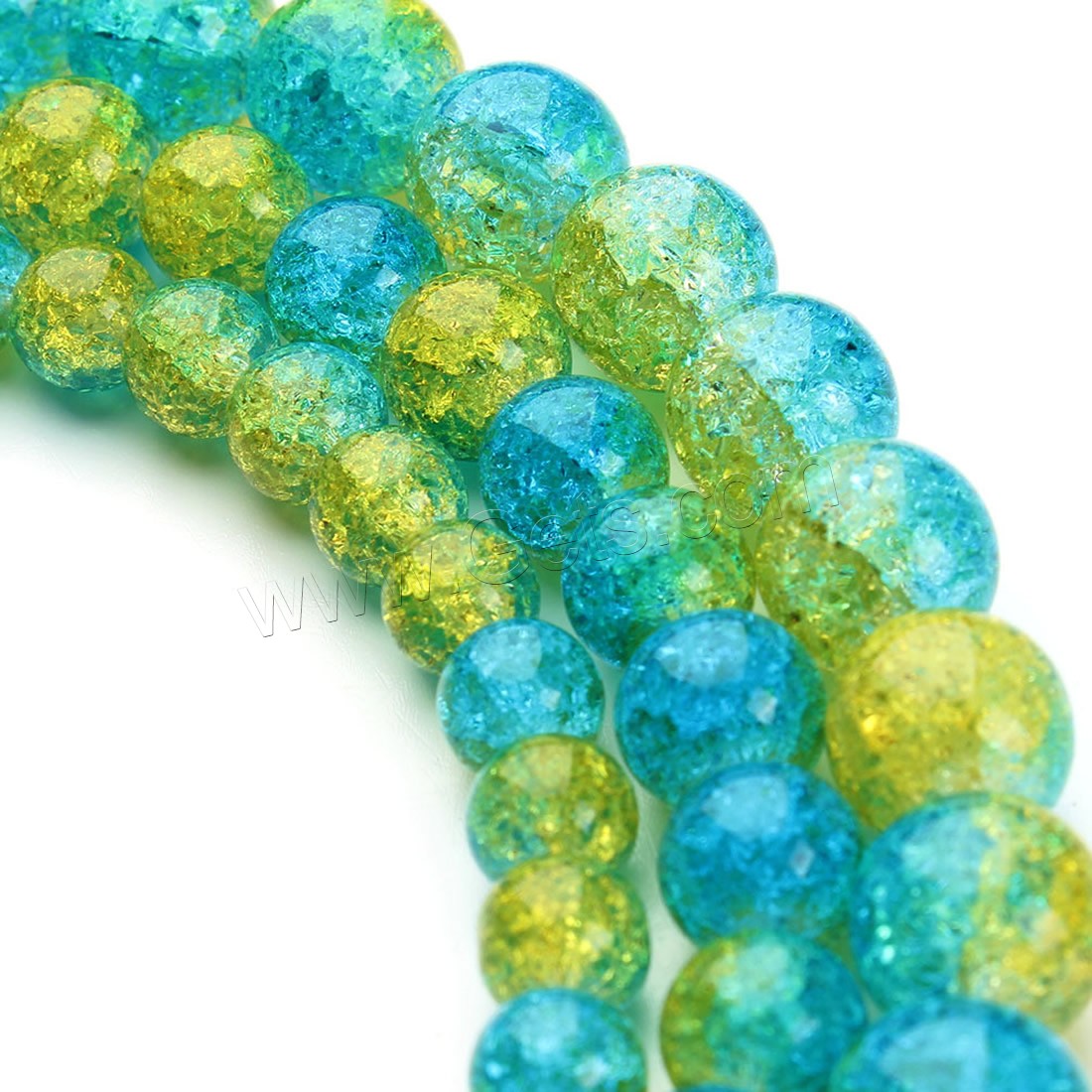 Perles en verre craquelé, Rond, normes différentes pour le choix & deux tons & craquelure, Trou:Environ 1mm, Vendu par brin