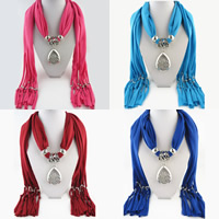 Polyester Long Pendant Scarf, with Zinc Alloy, Teardrop, platinum color plated, for woman & with rhinestone 
