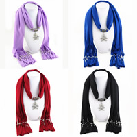 Cotton Long Pendant Scarf, with Zinc Alloy, Skull, plated, for woman & with rhinestone 
