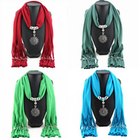 Polyester Long Pendant Scarf, with Zinc Alloy, Flat Round, plated, for woman 
