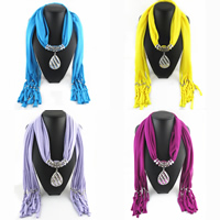 Cotton Long Pendant Scarf, with Crystal & Zinc Alloy, Teardrop, platinum color plated, for woman & with rhinestone 