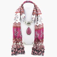 Polyester Long Pendant Scarf, with Resin & Zinc Alloy, Teardrop, platinum color plated, for woman 