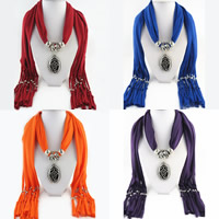 Polyester Long Pendant Scarf, with Resin & Zinc Alloy, Teardrop, plated, for woman & with rhinestone & colorful powder & hollow 