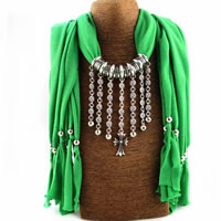 Polyester Long Pendant Scarf, with Zinc Alloy, plated, for woman 