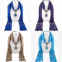 Polyester Long Pendant Scarf, with Resin & Zinc Alloy, Teardrop, plated, for woman & with rhinestone 
