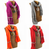 Polyester Long Pendant Scarf, with Resin & Zinc Alloy, platinum color plated, for woman & colorful powder 