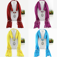 Polyester Long Pendant Scarf, with Zinc Alloy, Horse Eye, platinum color plated, for woman & with rhinestone 