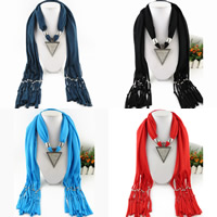 Polyester Long Pendant Scarf, with Zinc Alloy, Triangle, plated, for woman & with rhinestone 