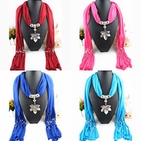Polyester Long Pendant Scarf, with Zinc Alloy, Maple Leaf, platinum color plated, for woman 