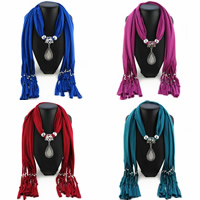 Polyester Long Pendant Scarf, with Zinc Alloy, Teardrop, plated, for woman & with rhinestone 