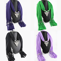 Polyester Long Pendant Scarf, with Crystal & Zinc Alloy, Triangle, platinum color plated, for woman & faceted & hollow 