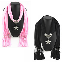Polyester Long Pendant Scarf, with Zinc Alloy, Star, plated, for woman & with rhinestone 