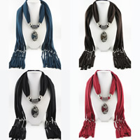 Polyester Long Pendant Scarf, with Resin & Zinc Alloy, Flat Oval, plated, for woman 