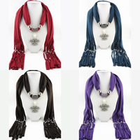 Polyester Long Pendant Scarf, with Glass Pearl & Zinc Alloy, Footprint, platinum color plated, for woman & with rhinestone 