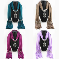 Polyester Long Pendant Scarf, with Zinc Alloy & Acrylic, Flat Oval, plated, for woman & hammered 