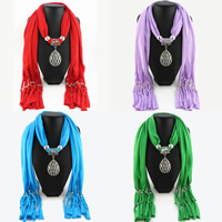 Polyester Long Pendant Scarf, with Zinc Alloy, Teardrop, plated, for woman & with rhinestone 