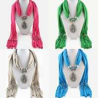 Polyester Long Pendant Scarf, with Zinc Alloy, Flat Oval, plated, for woman & with rhinestone & hollow 