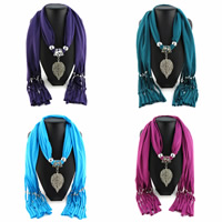 Polyester Long Pendant Scarf, with Zinc Alloy, Leaf, plated, for woman & hollow 