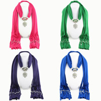 Polyester Long Pendant Scarf, with Zinc Alloy, Skull, platinum color plated, for woman & with rhinestone 