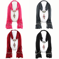 Polyester Long Pendant Scarf, with Resin & Zinc Alloy, Rhombus, platinum color plated, imitation turquoise & for woman & with rhinestone 