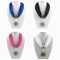Polyester Long Pendant Scarf, with Glass Pearl & Zinc Alloy, Flower, plated, for woman & with rhinestone 600mm 
