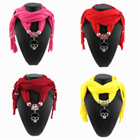 Polyester Long Pendant Scarf, with Zinc Alloy, Skull, plated, for woman & enamel & with rhinestone 