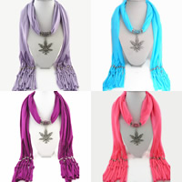 Polyester Long Pendant Scarf, with Zinc Alloy, Maple Leaf, plated, for woman & with rhinestone 