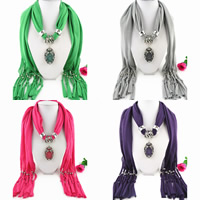 Polyester Long Pendant Scarf, with Resin & Zinc Alloy, Horse Eye, plated, for woman & with rhinestone 