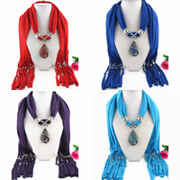 Polyester Long Pendant Scarf, with Resin & Zinc Alloy, Teardrop, plated, for woman & with rhinestone 