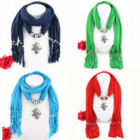 Polyester Long Pendant Scarf, with Zinc Alloy, Leaf, plated, for woman & hammered 