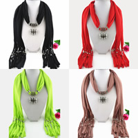 Polyester Long Pendant Scarf, with Zinc Alloy, Heart, plated, for woman & enamel & with rhinestone & hollow 