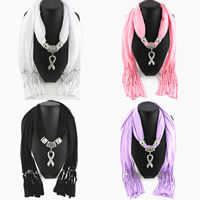 Polyester Long Pendant Scarf, with Zinc Alloy, Awareness Ribbon, plated, for woman & with rhinestone 
