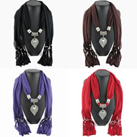 Polyester Long Pendant Scarf, with Crystal & Zinc Alloy, Horse Eye, plated, for woman & faceted & with rhinestone 