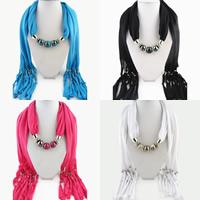 Polyester Long Pendant Scarf, with Glass & Zinc Alloy, platinum color plated, for woman 